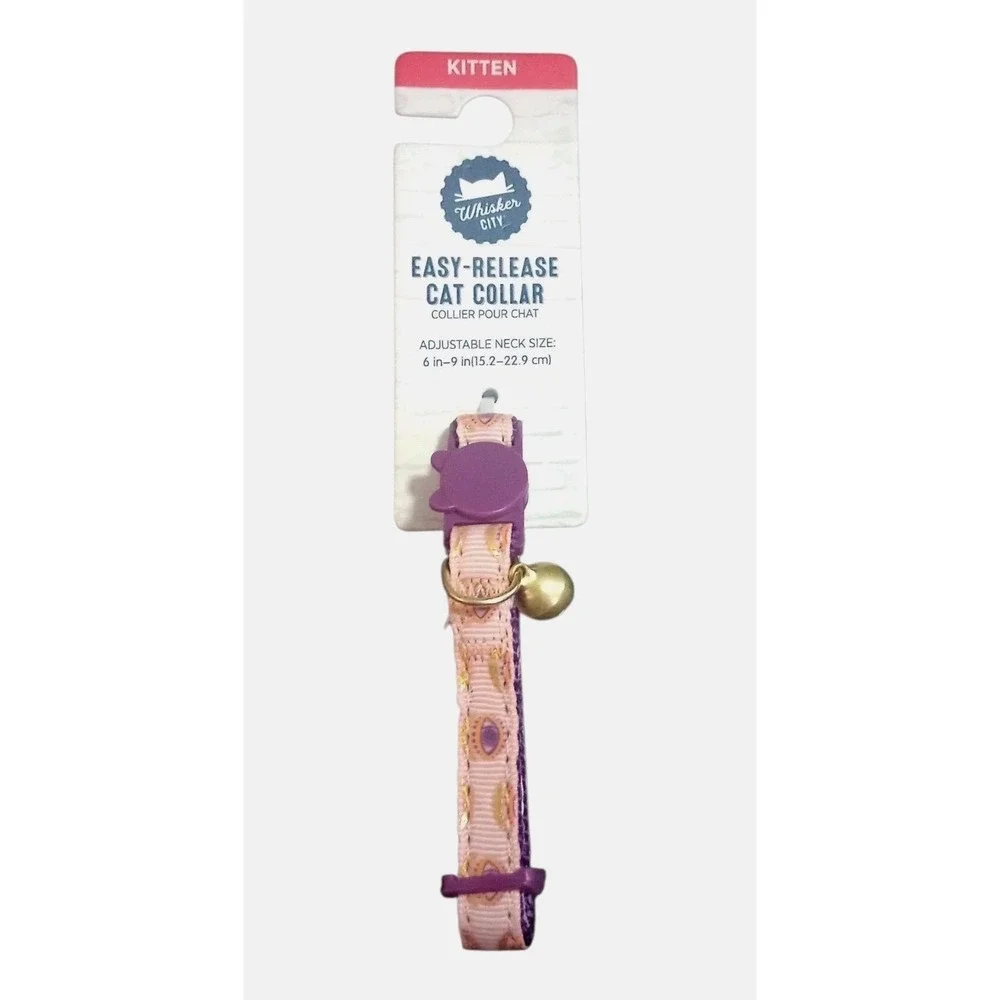 Whisker City Kitten Cat Collar with Bell – Easy Release, Adjustable 6–9